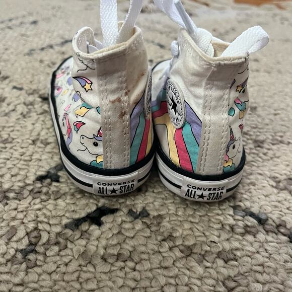 Toddler Girl Rainbow Unicorn Converse High Tops 5C - Picture 3 of 8